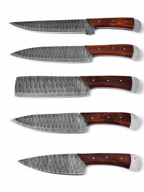 Damascus Chef Knife Set 5PC Rosewood Handle High Quality Kitchen Knives